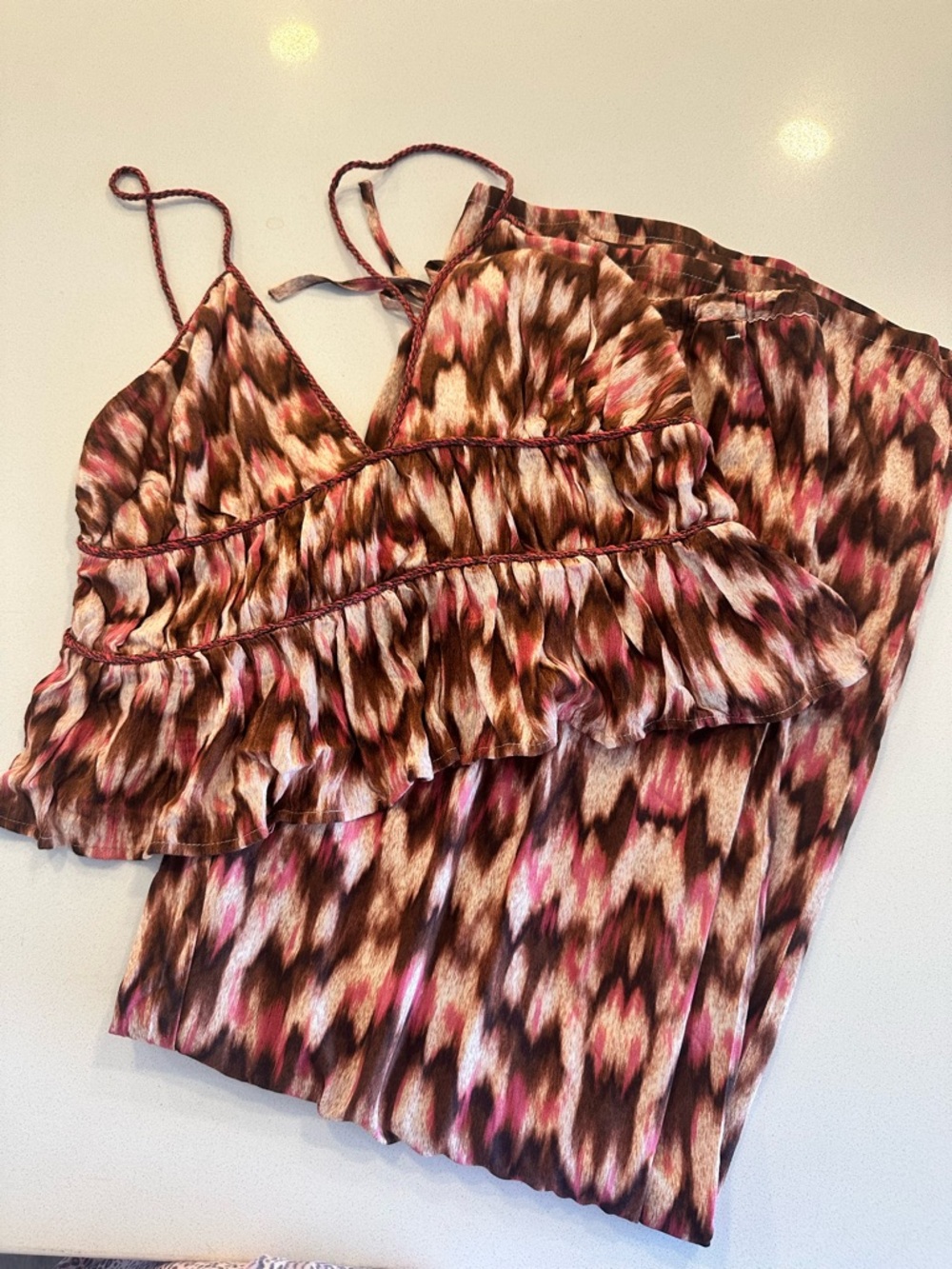 NWOT H&M Patterned Spaghetti Strap Cami Top & trousers set Brown & Pink